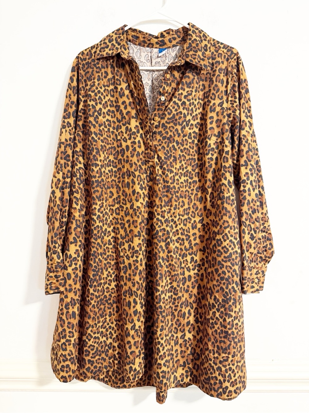 Old Navy Leopard Print Cotton Shirt Dress Long Sleeve Tunic - Size L